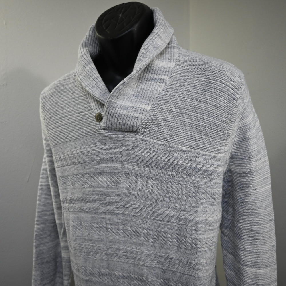 Banana Republic Shawl Neck Sweater Mens Large Gray Cotton Wool Long Sleeve